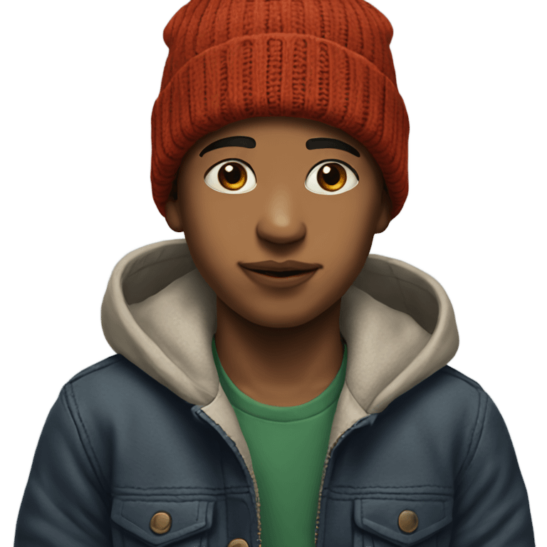 realistic portrait of a boy with a beanie emoji