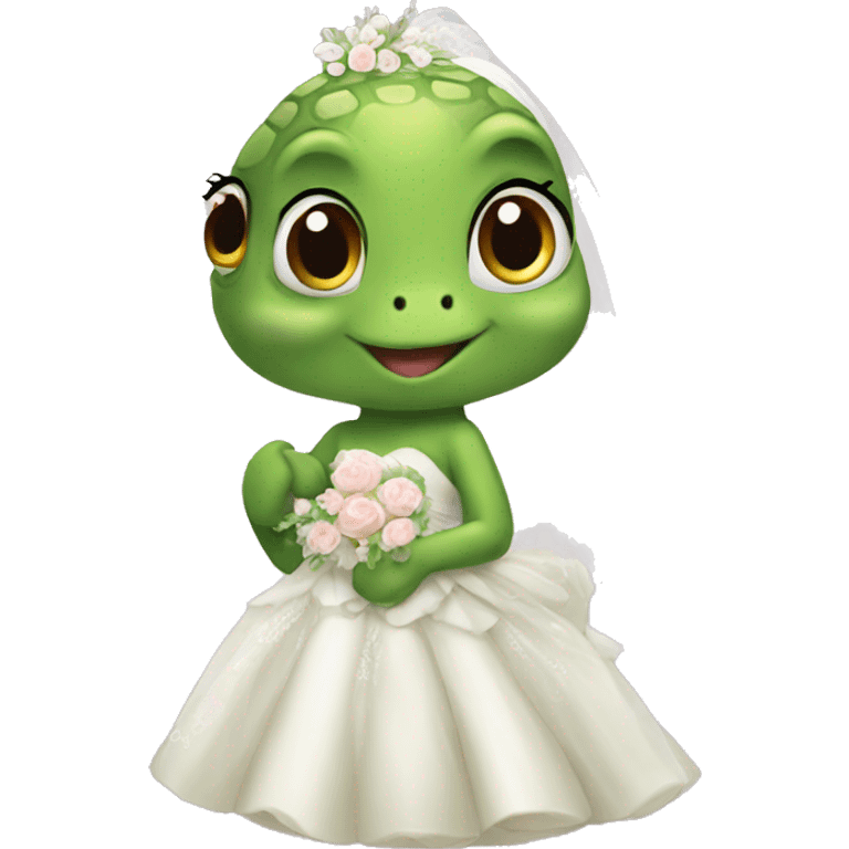 A cute turtle with a wedding dress emoji