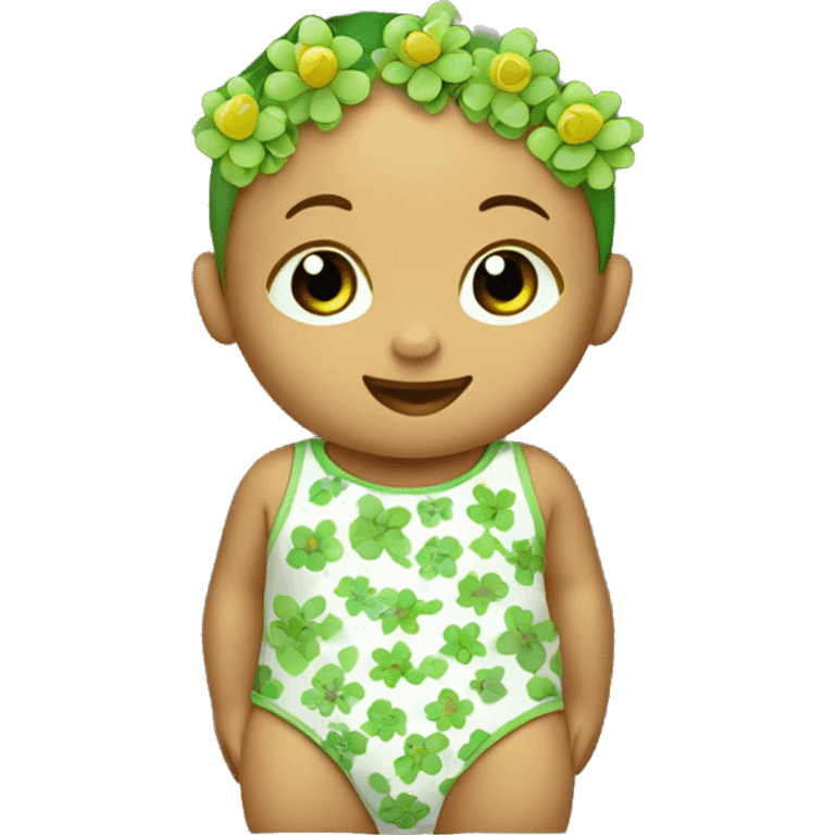 a baby wearing a bodysuit. green flowers, symbolizing ecology and sustainability.  emoji