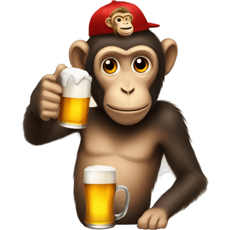 Monkey with a pet on his head and a beer emoji