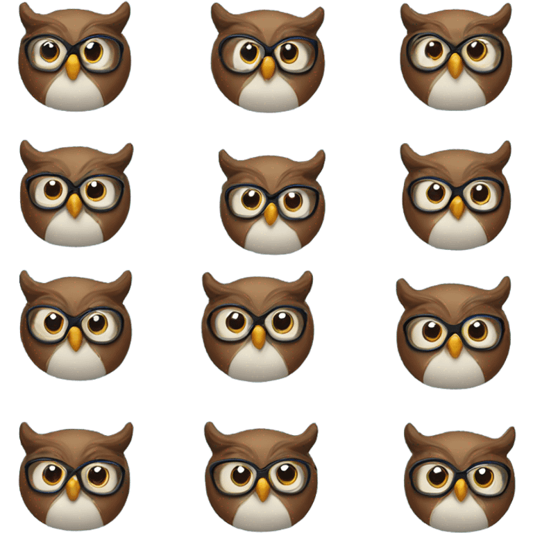 brown owl, with glasses, and a blue hoodie in different perspectives emoji