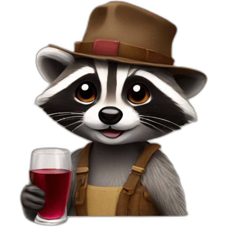 raccon with hat and drinking wine emoji