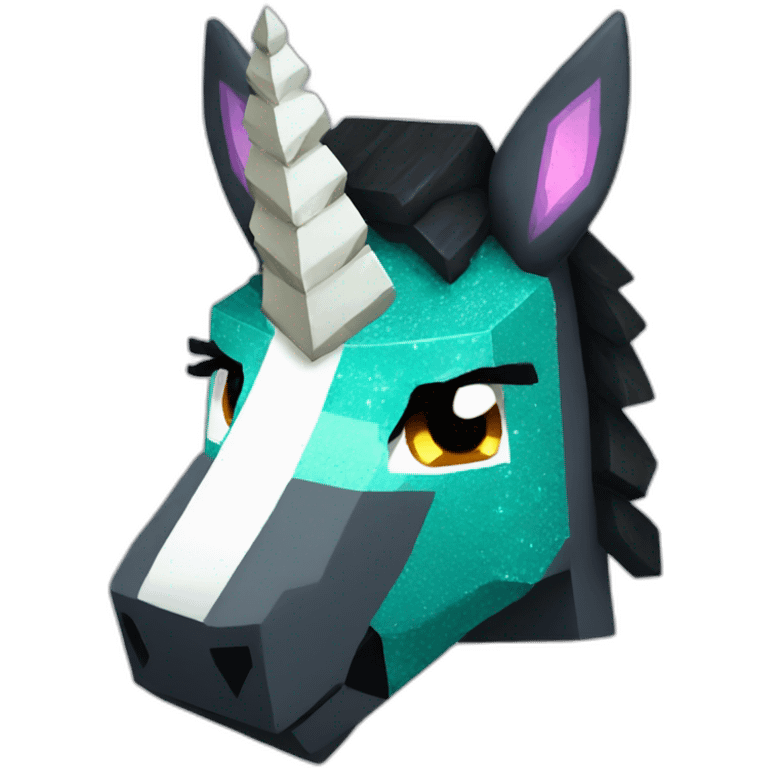 Minecraft Glitter Black Unicorn Head With Diamond Horn emoji