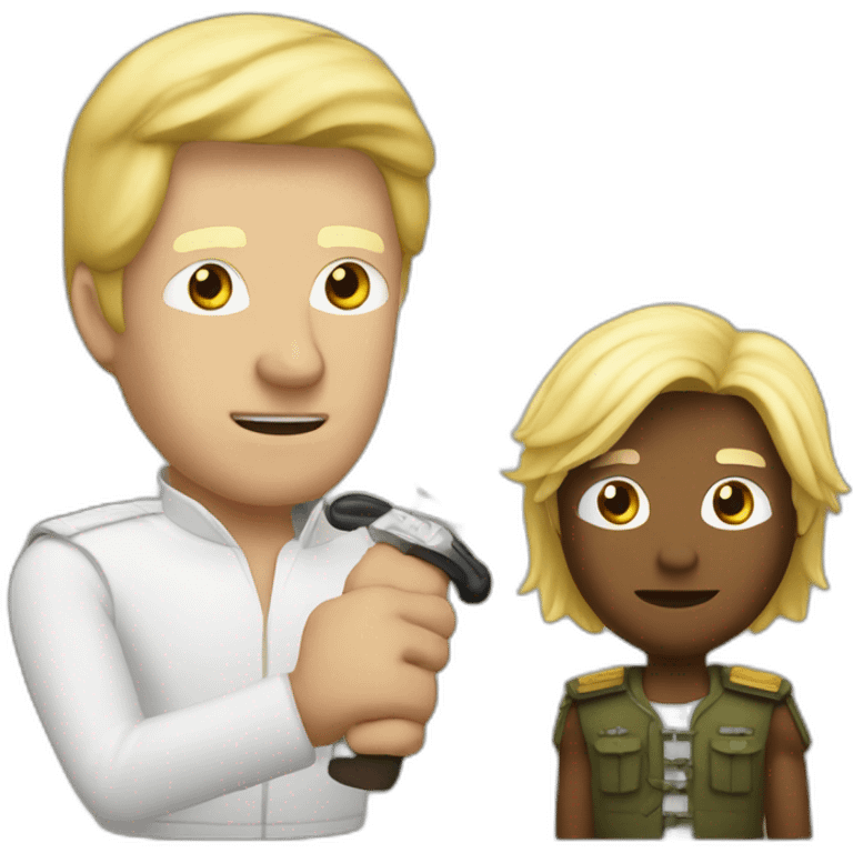 War leader holding knife in front of a blond hair man emoji