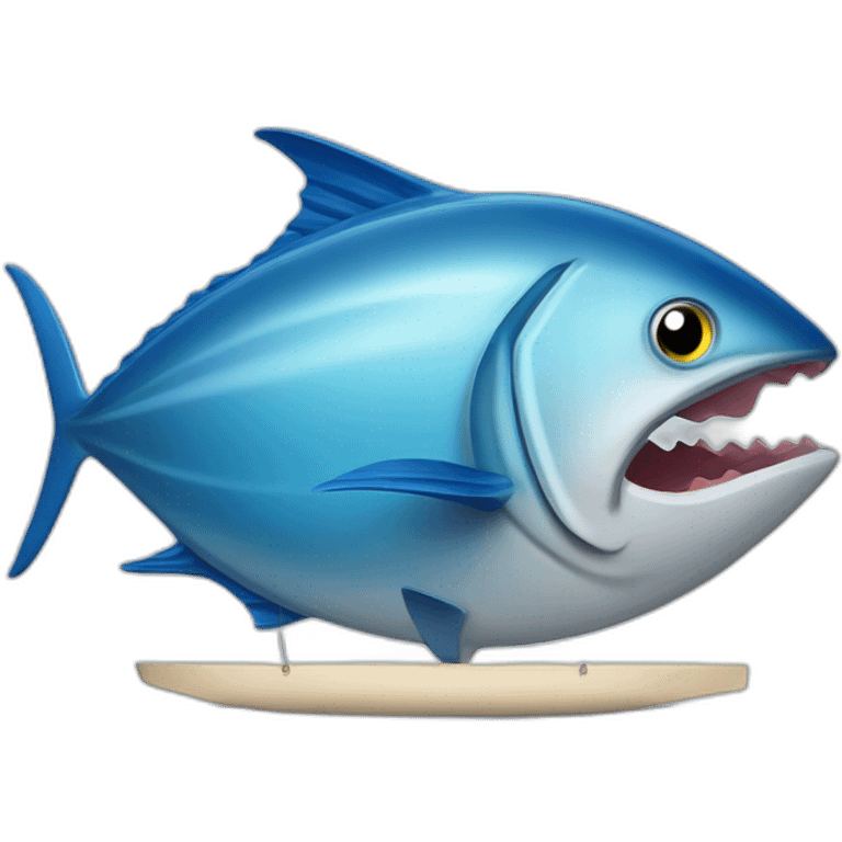 realistic tuna fish can sowing the blue shape of a sailling boat on a sea background emoji