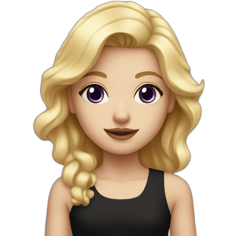 Blonde girl with violet eyes wearing a short black dress emoji