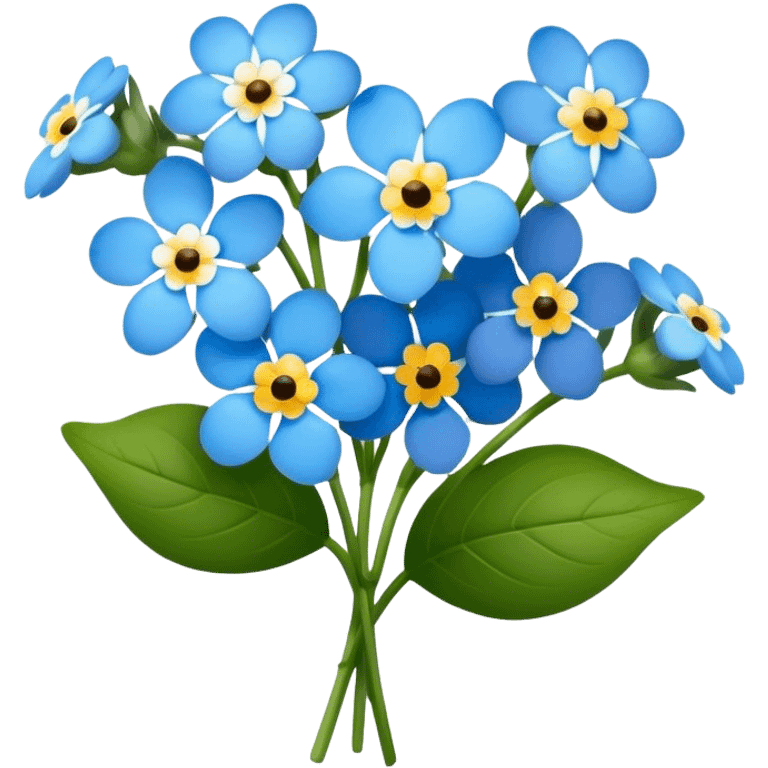 luxuriant, big bouquet Forget-Me-Not flower, stem, leaf emoji