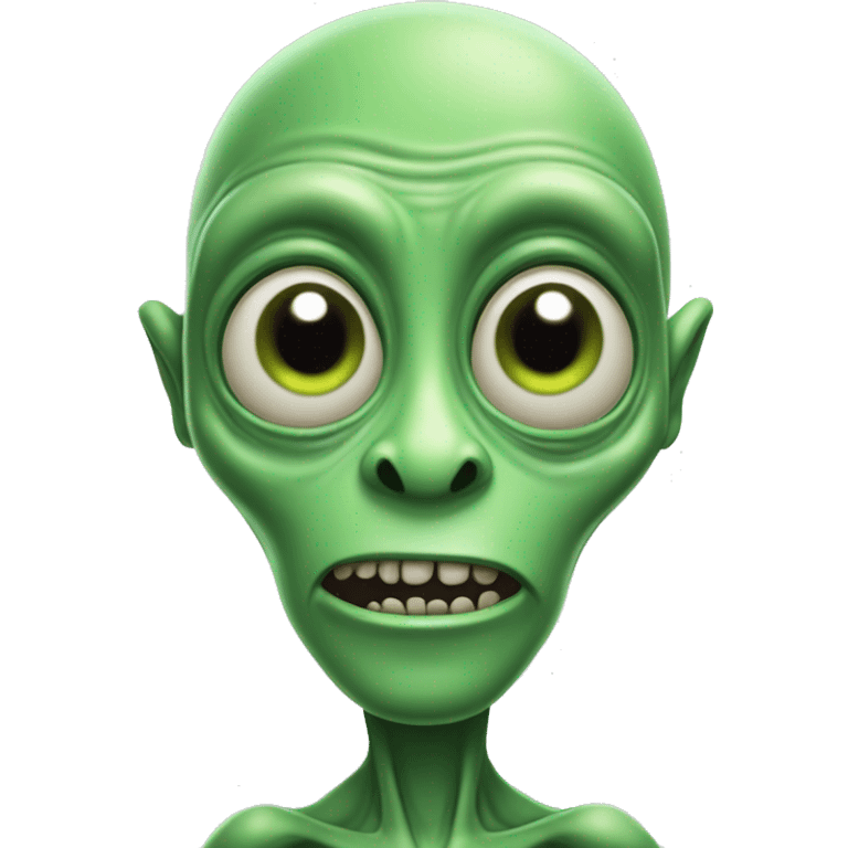 green alien named oober schlort with big forehead and cheek bones and big lifeless eyes emoji