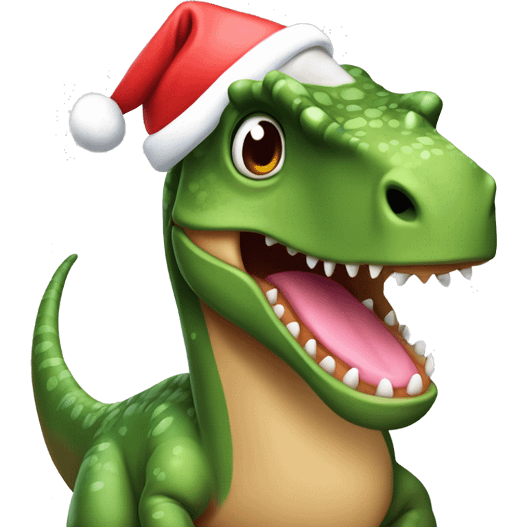 Dinosaurio con gorrito navideño ￼ emoji