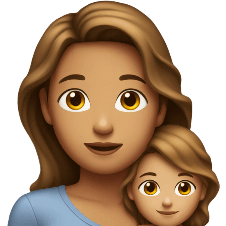 daughter with tan skin and brown long wavy hair hugging mom with tan skin and short brown straight hair emoji