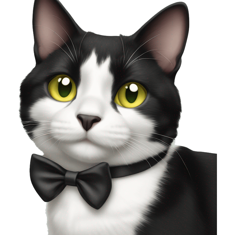 Cute black and white harlequin tuxedo cat with yellow green eyes emoji