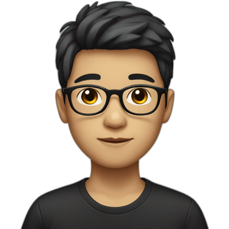 A Chinese boy with partial hair, a black T-shirt and a pair of black-rimmed glasses emoji