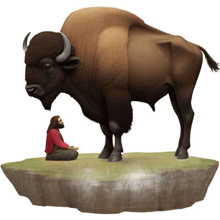 A bison praying up to heaven and Jesus looking down  emoji