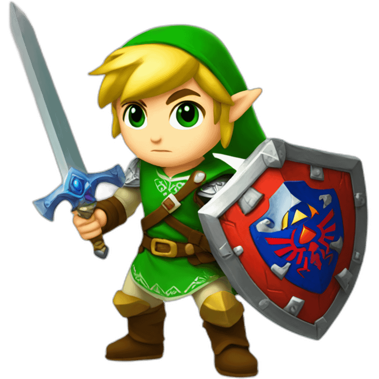 Zelda baby link standing with sword and shield emoji