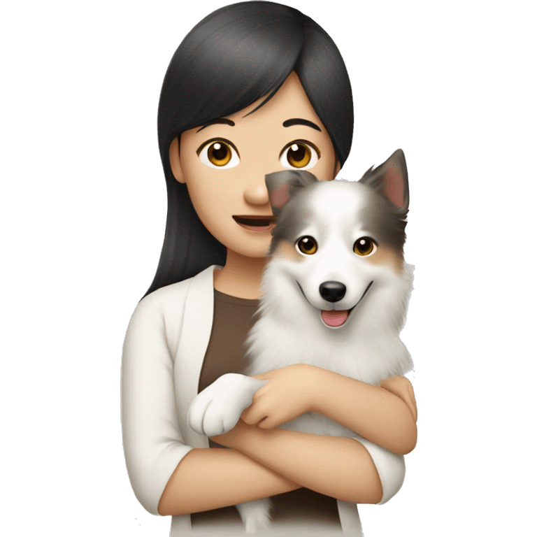 asian girl with Japanese spitz dog emoji