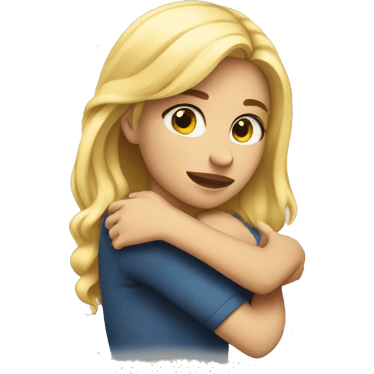 blonde girl hugging herself emoji