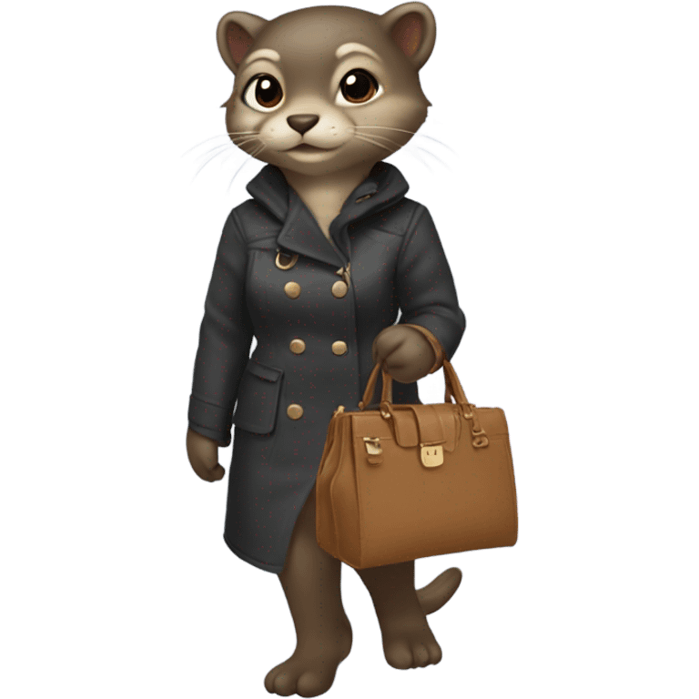 An otter wearing cat ears holding a designer handbag and wearing knee high boots emoji