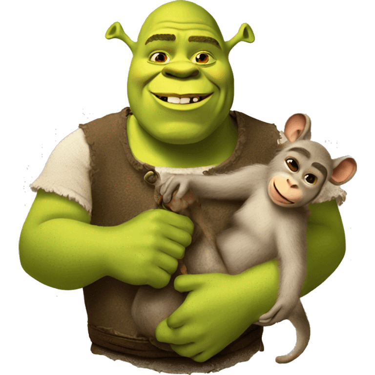 Shrek holding a monkey emoji