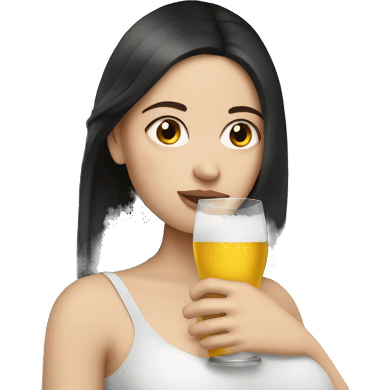 Pregnant women with dark hair and white Skin drinking eine  emoji