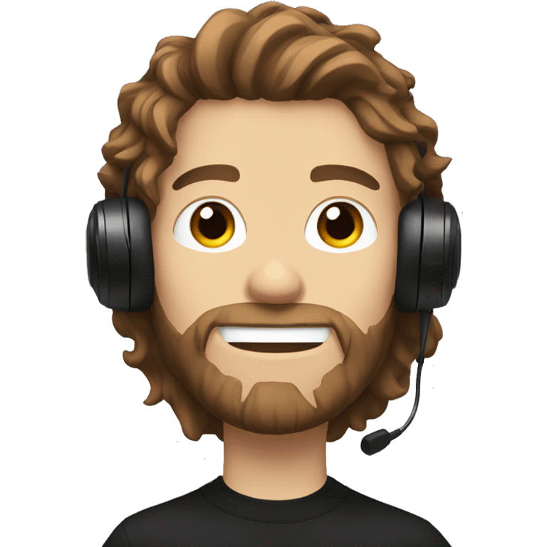 White male with brown messy hair a black gaming headset and black sweater   emoji