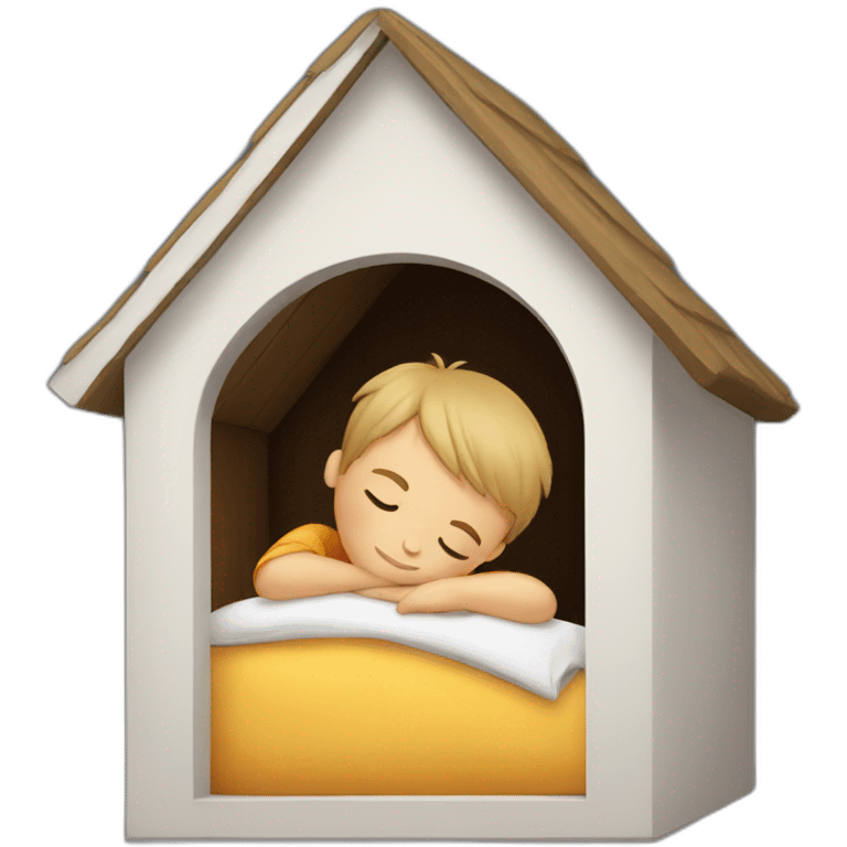 boy sleeping in doghouse emoji