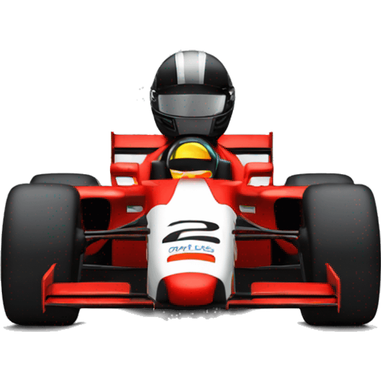 red f1 car with driver in black helmet from the front emoji