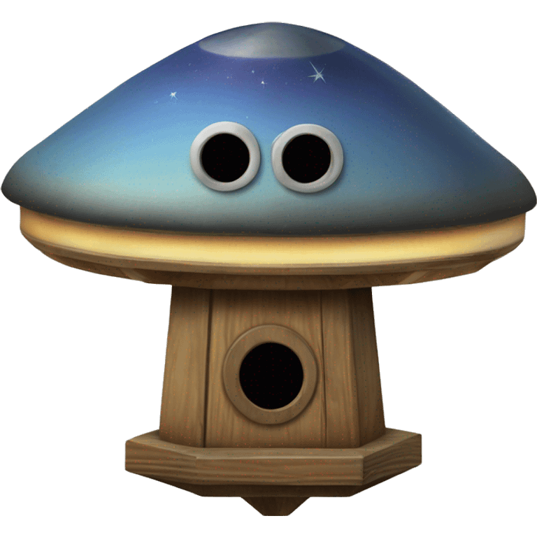 Susan’s Painted wooden flattened UFO alien spaceship shaped birdhouse emoji