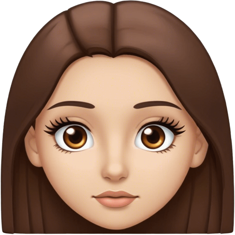 Chica morena clara, ojos cafes con pestañas grandes y pelo lacio y largo color cafe oscuro emoji