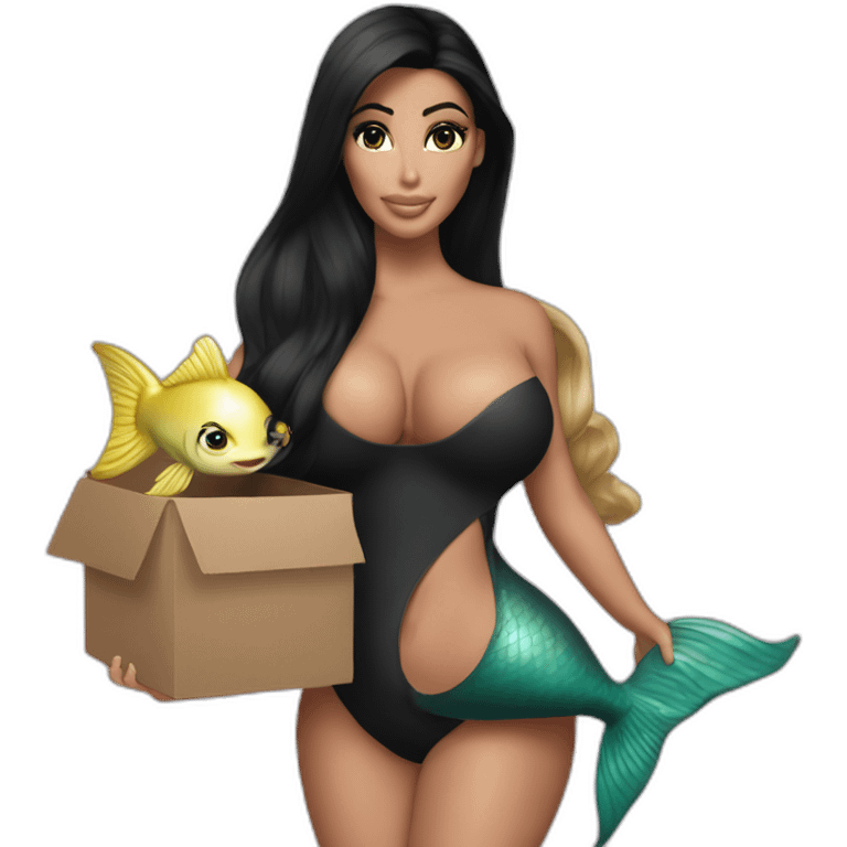 kim kardashian holding a mermaid whos black with box braird emoji