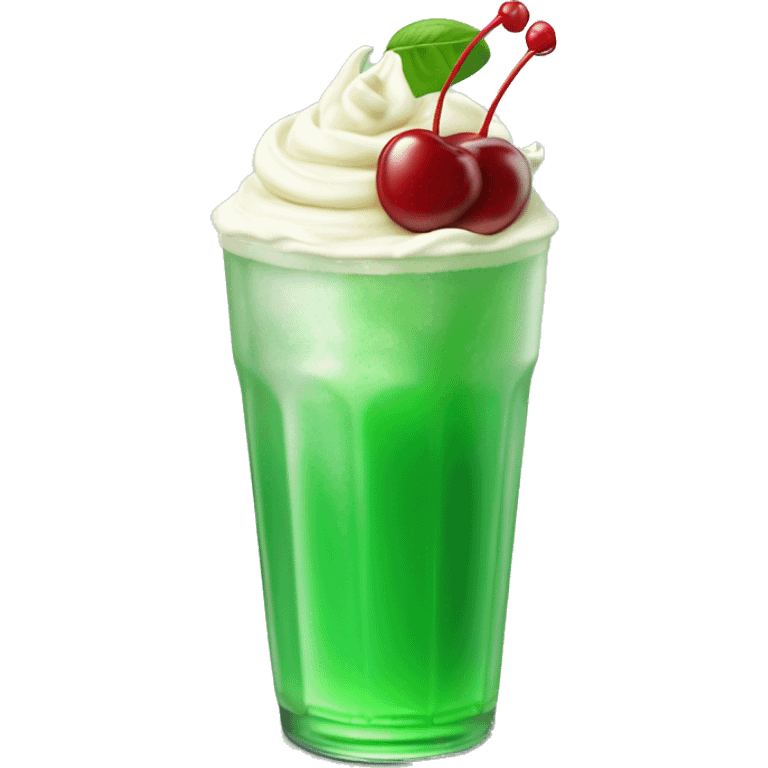 soft green soda drink with cream and cherry on top emoji