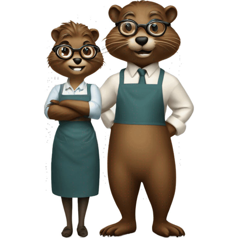 Male beaver wearing glasses standing next to his wife beaver who’s wearing an apron emoji