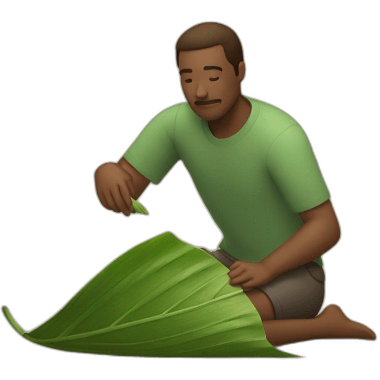 man is laying and someone fanning him with palm leaf emoji