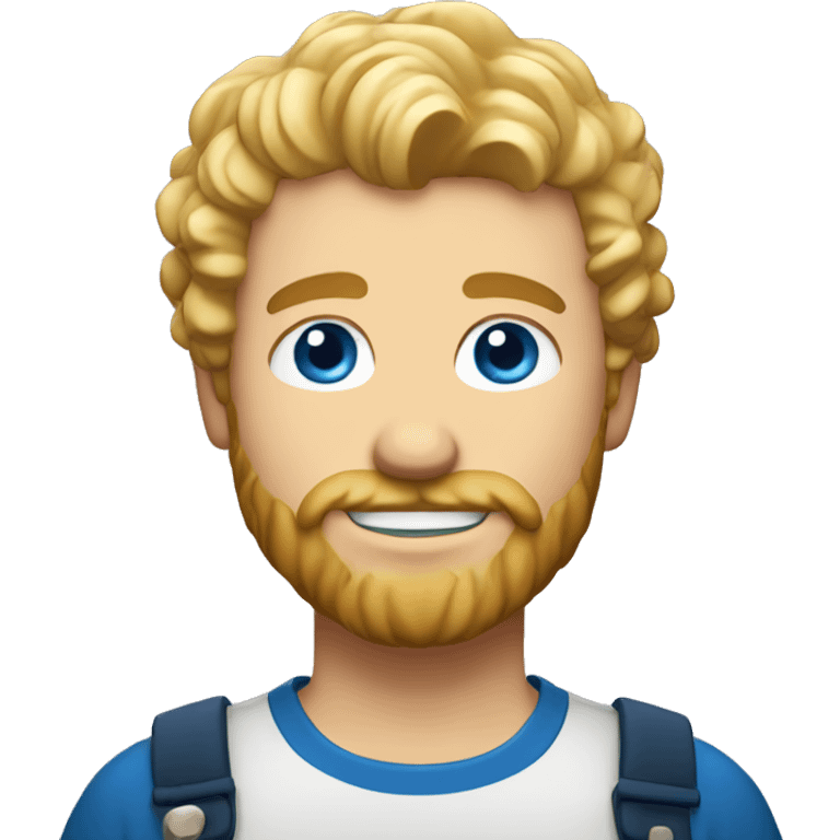 a man with blond curly and short hair, blue eyes, blond beard with a beer emoji