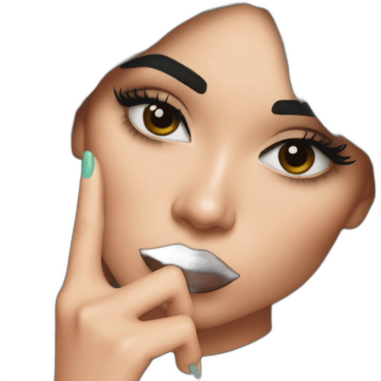 Kylie Jenner wondering and holding her finger on her lips emoji