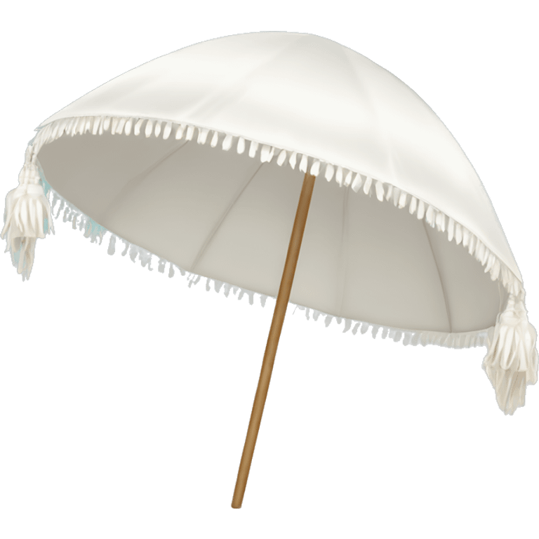 White beach umbrella with short white tassels and a straight wooden pole emoji