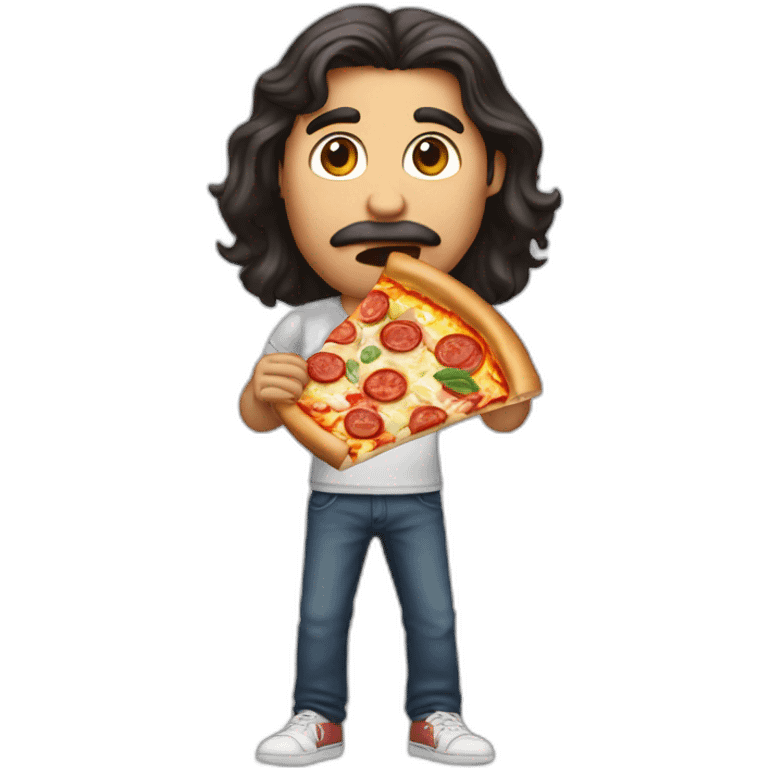 Long dark hair man eating pizza emoji