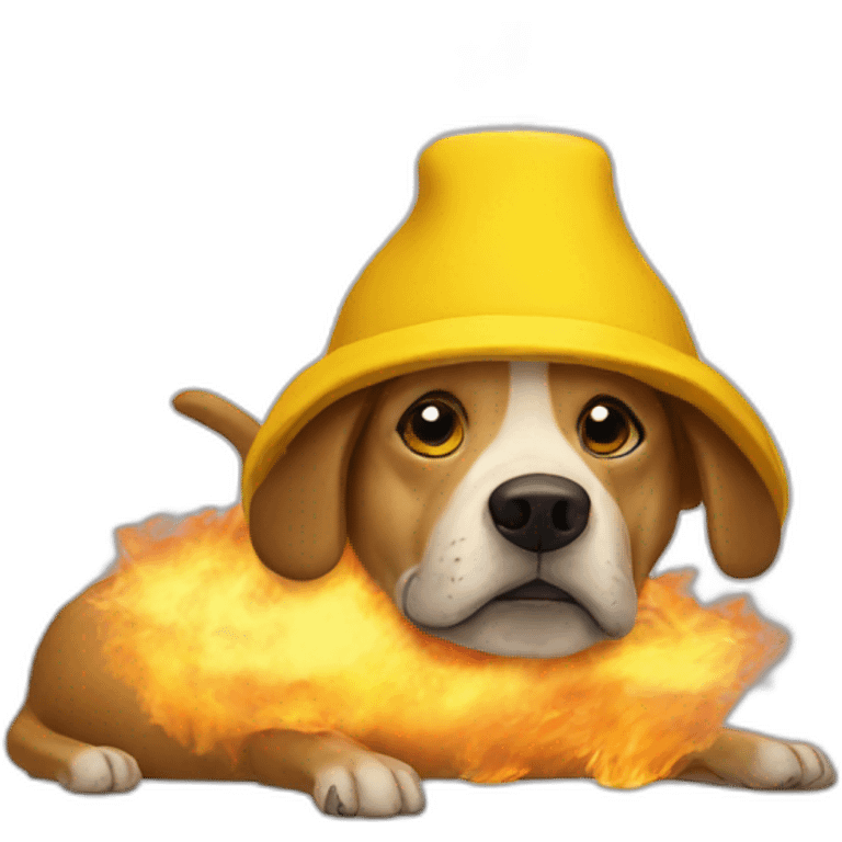 this is fine meme burning house dog with yellow hat emoji