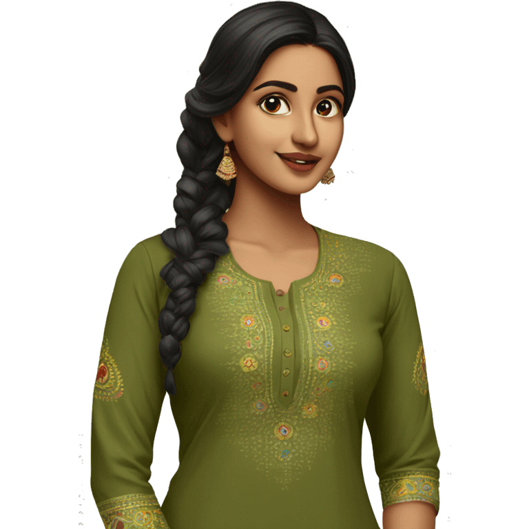 indian girl wearing full sleeve olive green bright kurti emoji