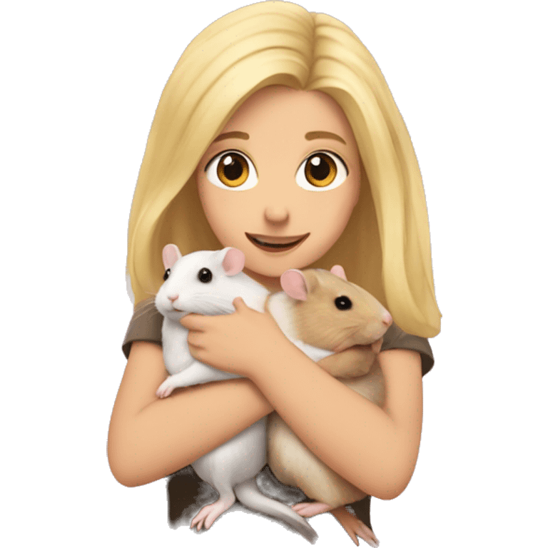 blonde girl holds three hamsters in her arms emoji