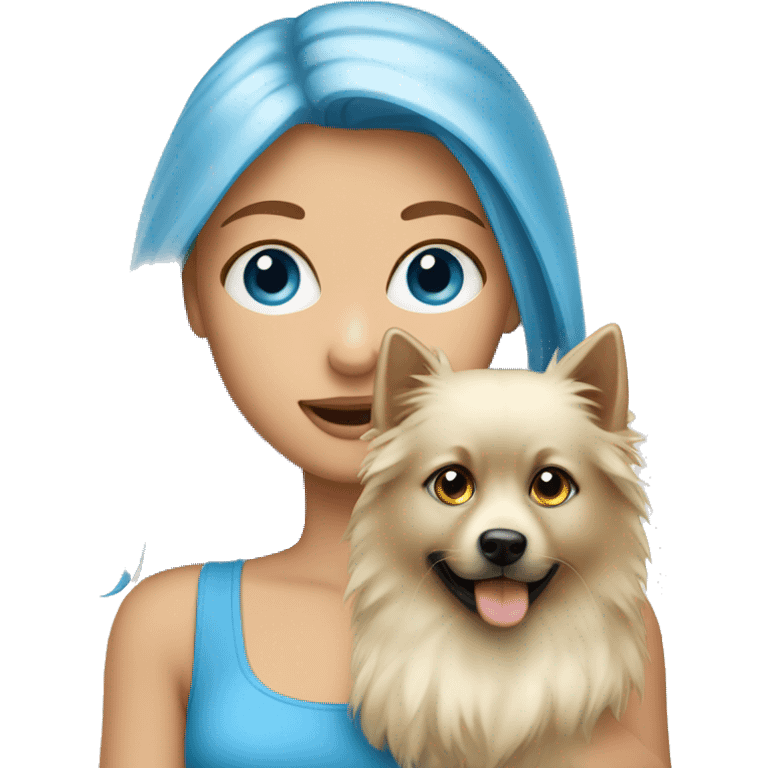 Blonde girl blue eyes holding spitz  emoji