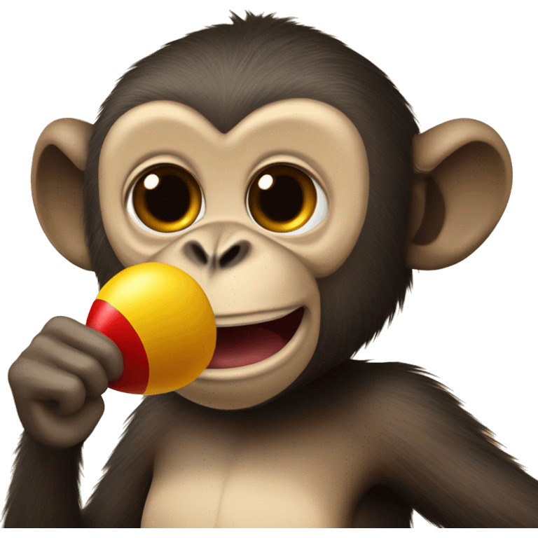 A monkey holds a maracas and shows its tongue emoji