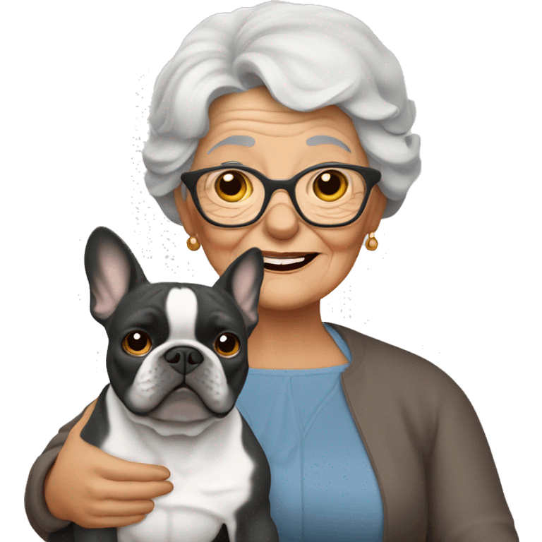 Grandma with gray French bulldog  emoji