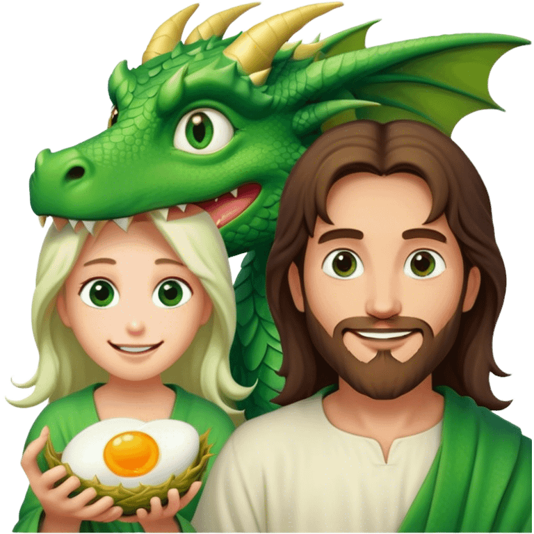 Jesus with a smile and an eye twitch next to a dragon eating eggs emoji