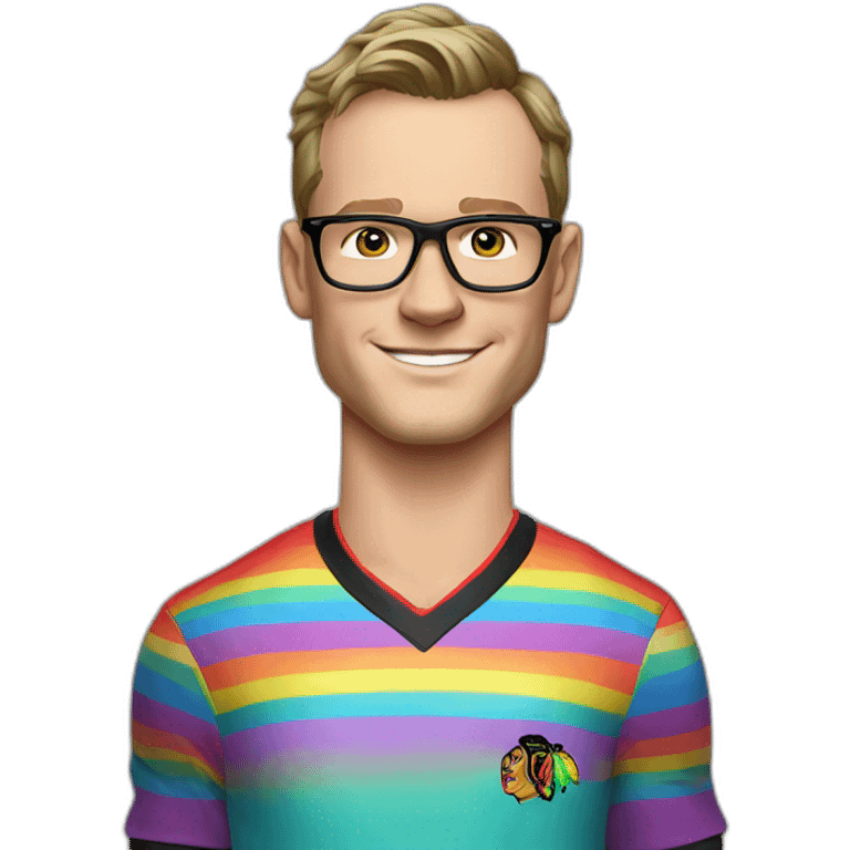 Jonathan Toews wearing glasses and rainbow clothes emoji