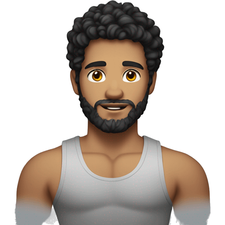 21 year old white-skinned man with black curly hair and beard who is muscular wearing tank top emoji