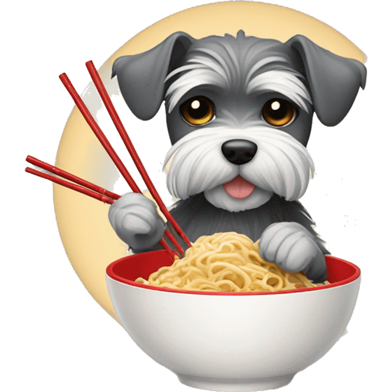 schnauzer eating ramen noodles with chopsticks emoji