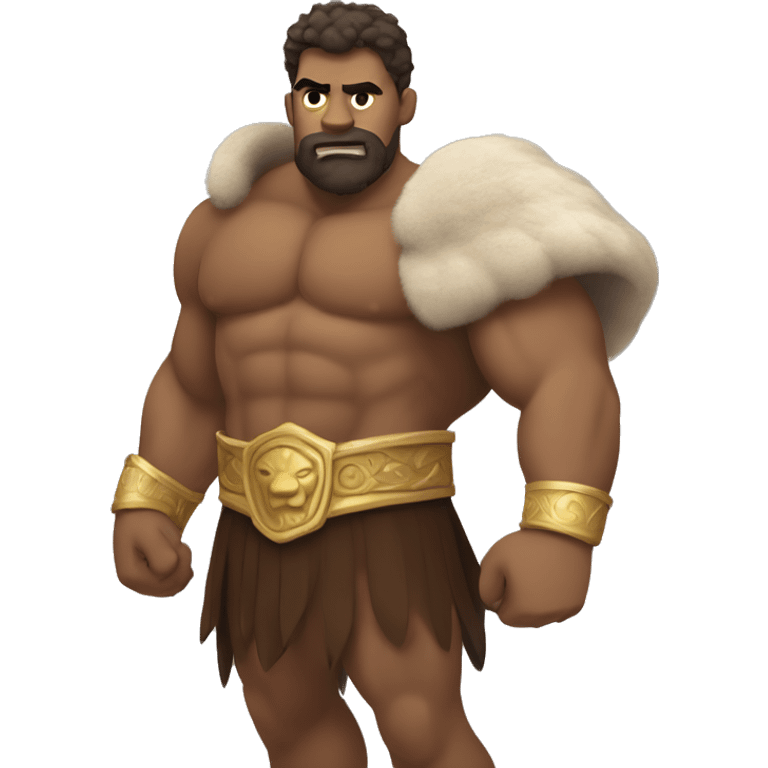 Hercules, showcasing a muscular, heroic figure. He should be wielding a club, wearing a lion-skin cape, and standing in a confident pose. emoji