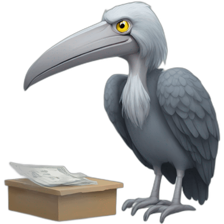 A shoebill paying taxes emoji