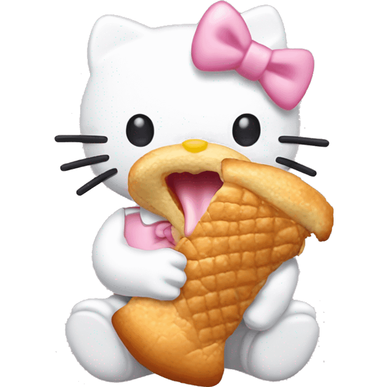 Hello kitty eating chicken with coquette light pink bow emoji