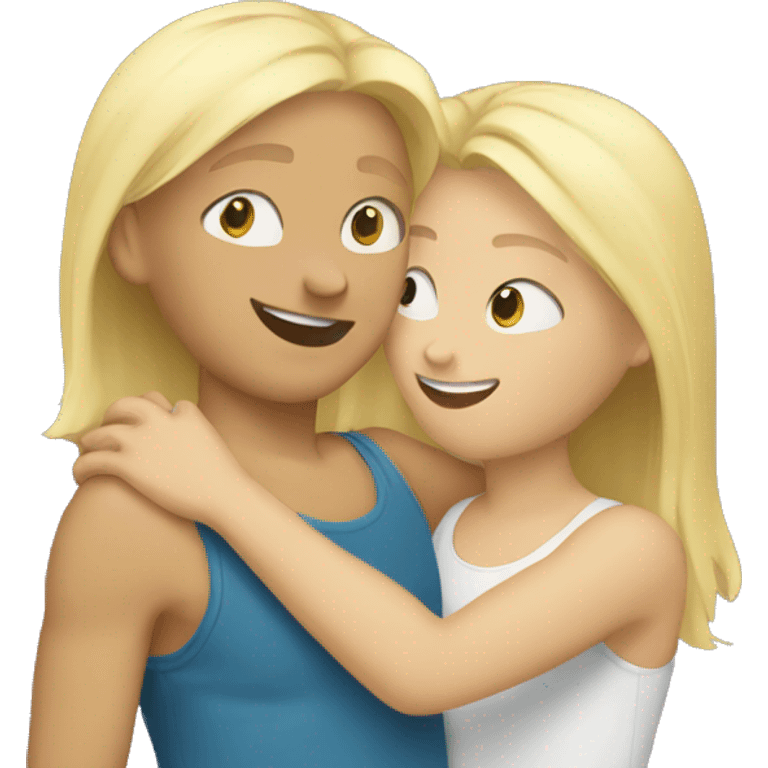 two blond friends hugging each other  emoji